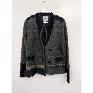 Curio New York Women’s Black Cardigan Knit Sweater Coat large Acrylic Grunge Y2K
